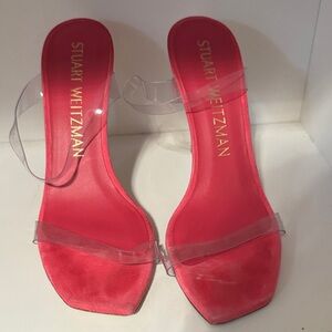 Stuart Weitzman Women's Pink Heels with Clear Straps